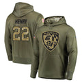 B.Ravens #22 Derrick Henry Player Olive Salute to Service Pullover Hoodie Ldoa Stitched Jerseys