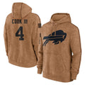 B.Bills #4 James Cook III Player Brown Salute to Service Hoodies Ldoa Stitched Jerseys