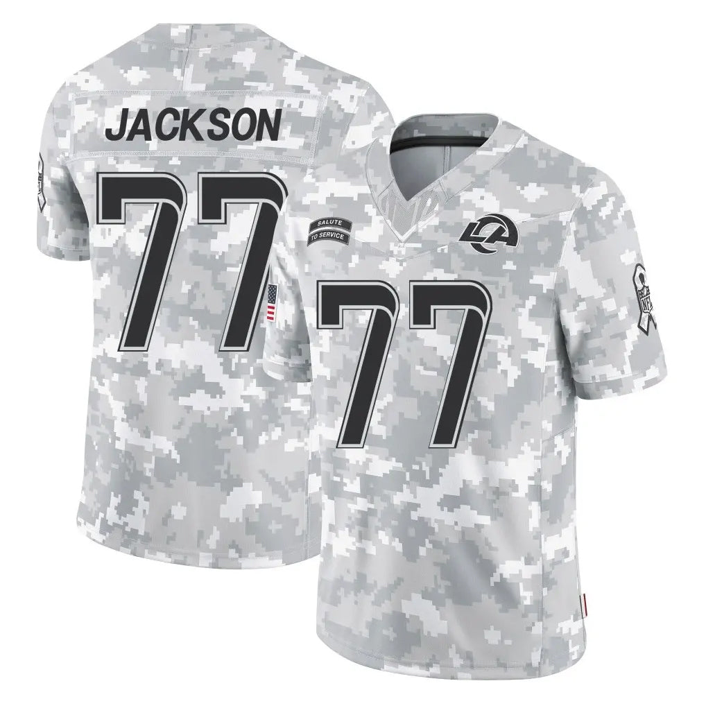 LA.Rams #77 Alaric Jackson Player Arctic Camo Salute To Service Limited Game Ldoa Stitched Jerseys