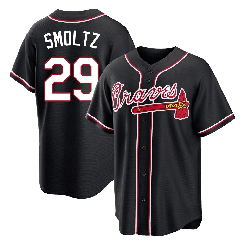 A.Braves #29 John Smoltz Player Black Fashion Out Game Ldoa Stitched Jerseys