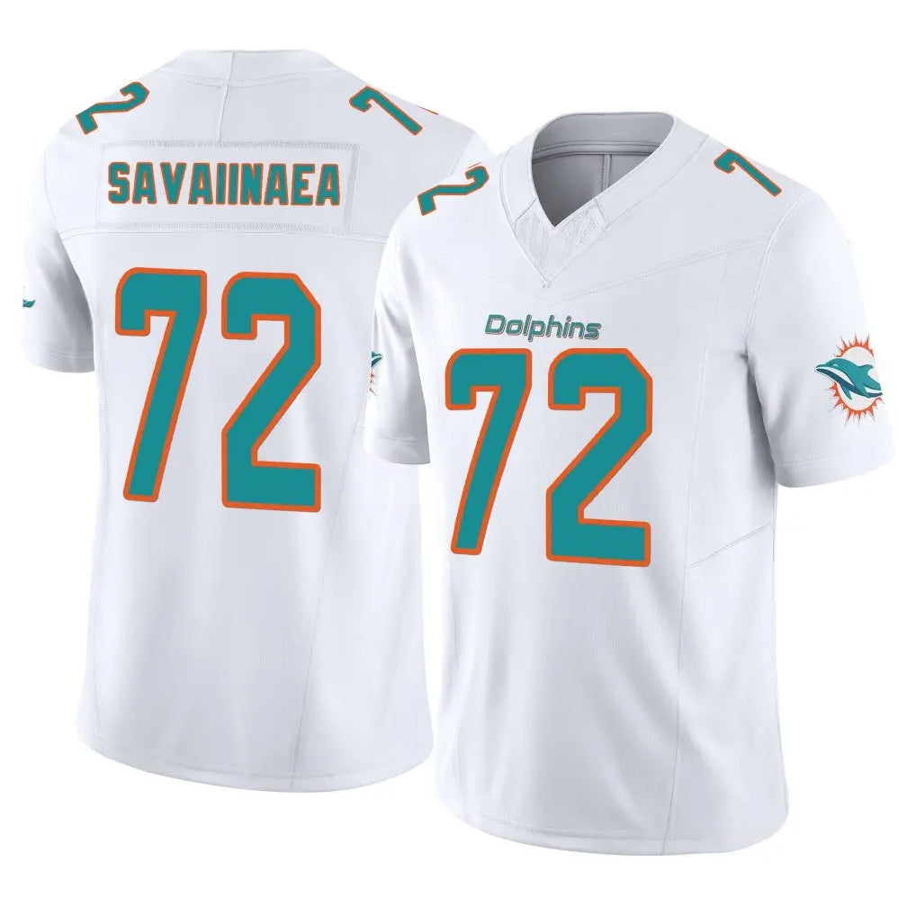 M.Dolphins #72 Jonah Savaiinaea Player White Limited Vapor F.U.S.E. Home Game Ldoa Stitched Jerseys