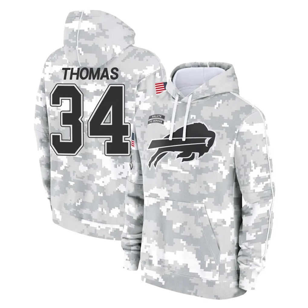 B.Bills #34 Thurman Thomas Player Arctic Camo Salute to Service Hoodies Limited Ldoa Stitched Jerseys