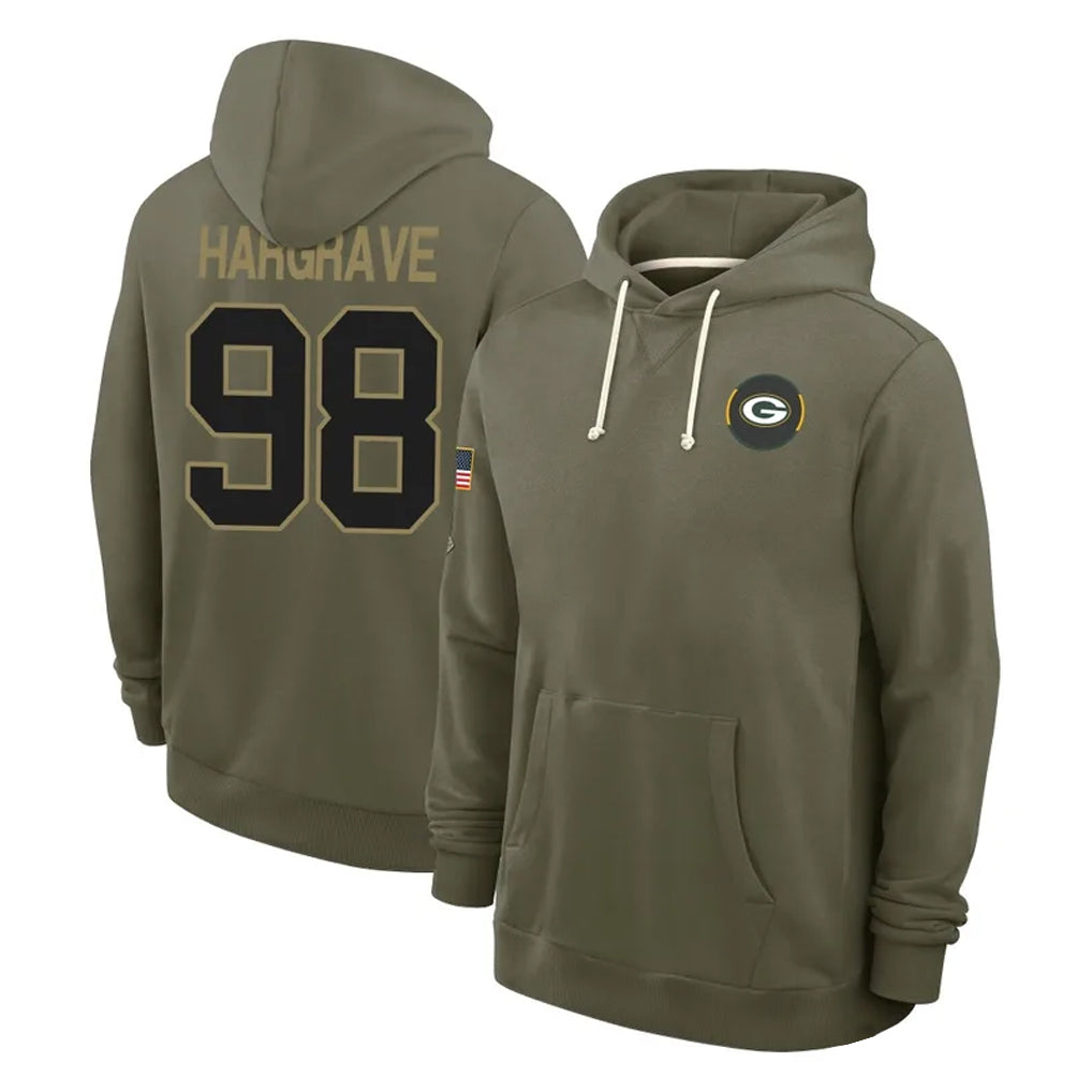 GB.Packers #98 Javon Hargrave Player Olive Salute to Service Pullover Hoodies Limited Ldoa Stitched Jerseys