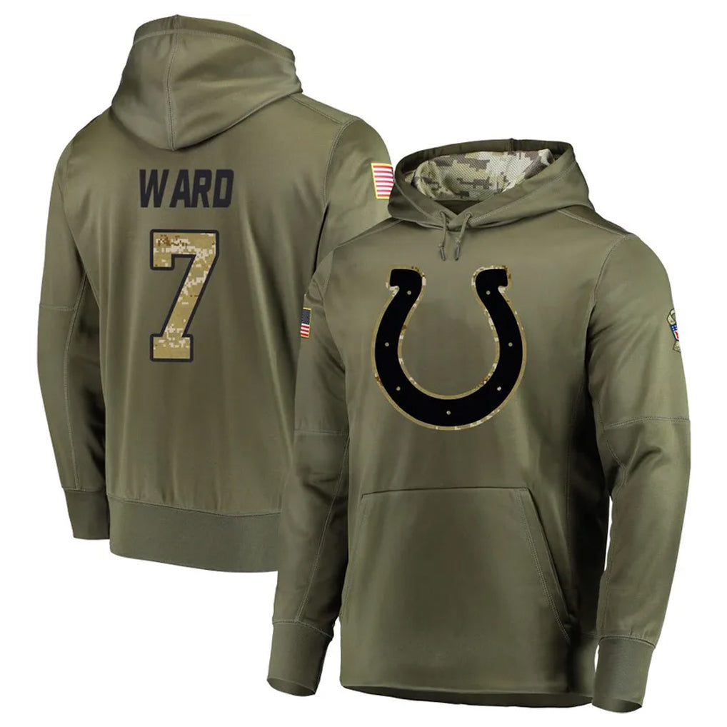 IN.Colts #7 Charvarius Ward Sr. Player Olive Salute to Service Pullover Hoodies Home Game Ldoa Stitched Jerseys