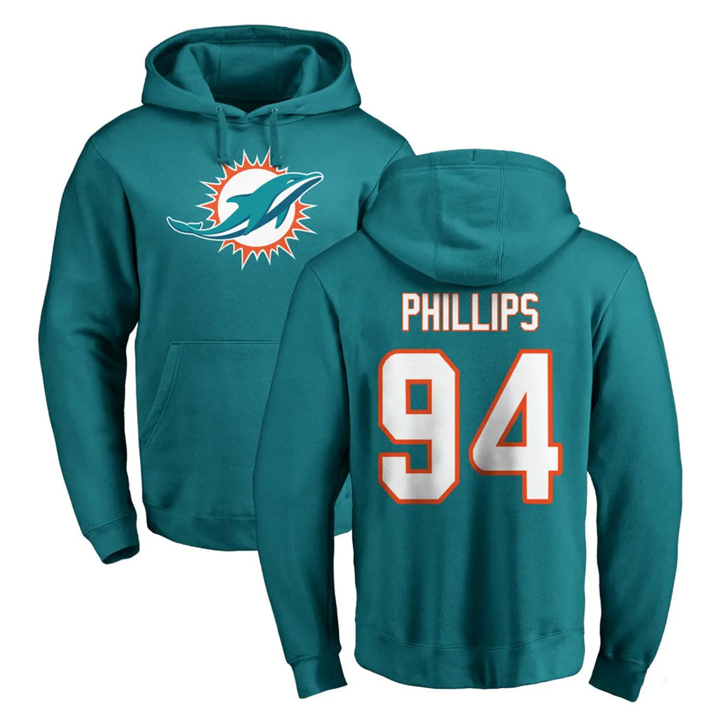 M.Dolphins #94 Jordan Phillips Player Aqua LOGO Pullover Hoodies Limited Ldoa Stitched Jerseys