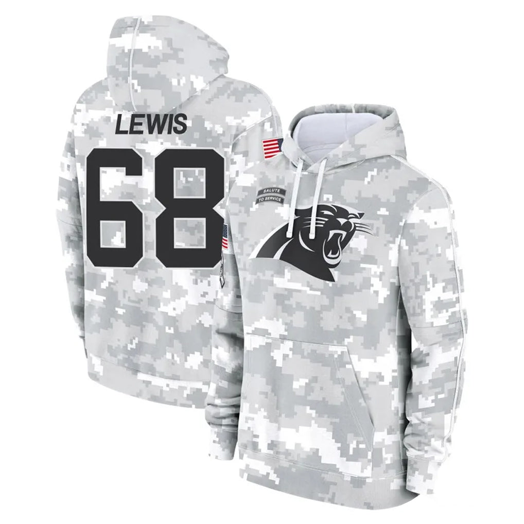 C.Panthers #68 Damien Lewis Player Arctic Camo Salute to Service Pullover Hoodies Limited Game Ldoa Stitched Jerseys