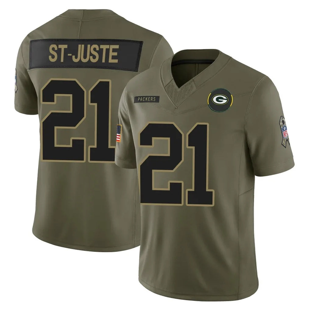 GB.Packers #21 Benjamin St-Juste Player Olive 2025 Salute To Service Limited Home Game Ldoa Stitched Jerseys