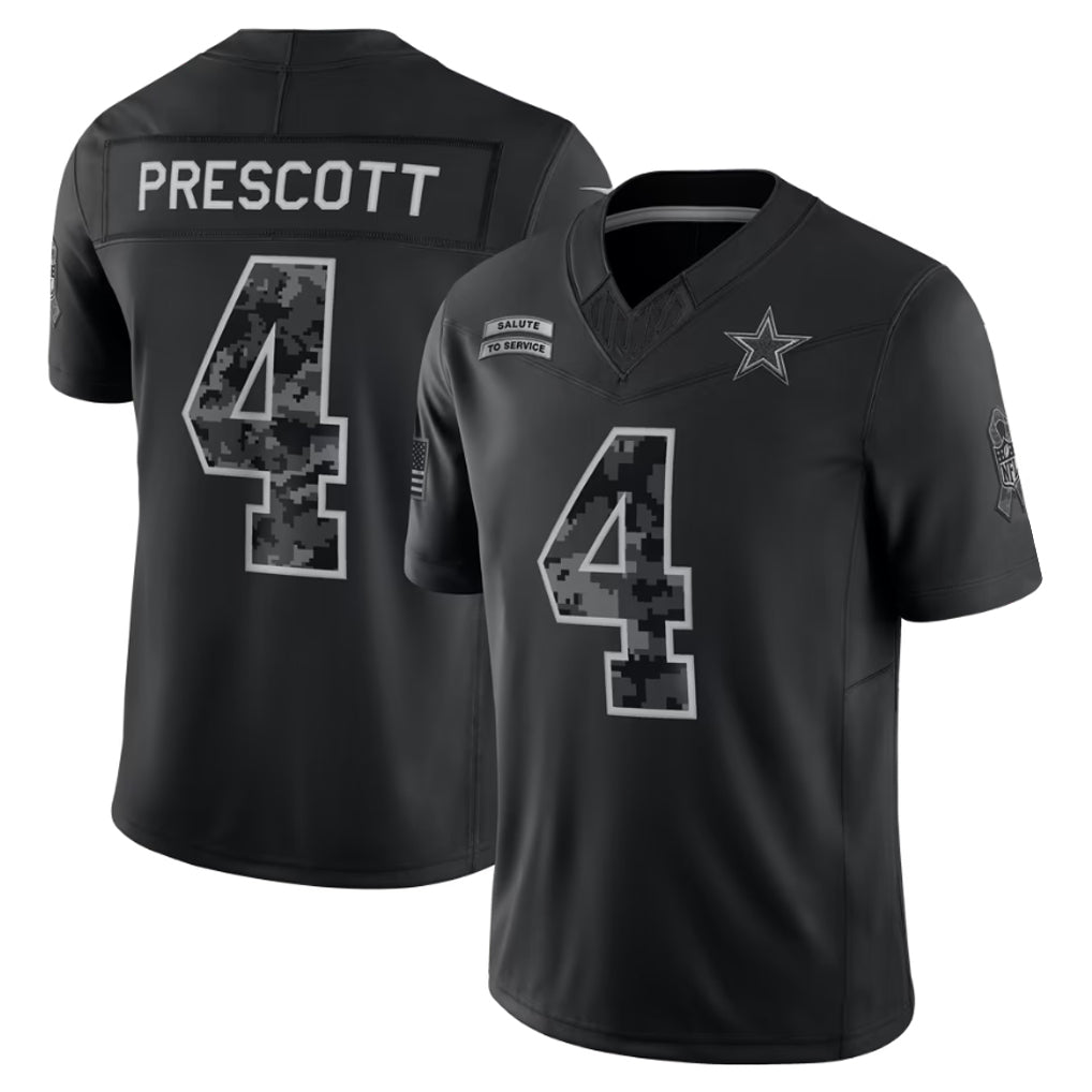 D.Cowboys #4 Dak Prescott Player Black Limited 2026 Salute to Service Home Game Ldoa Stitched Jerseys