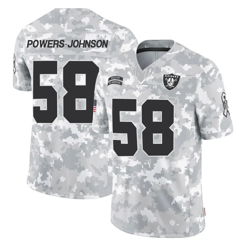 LV.Raiders #58 Jackson Powers-Johnson Player Arctic Camo Salute To Service Limited Game Ldoa Stitched Jerseys