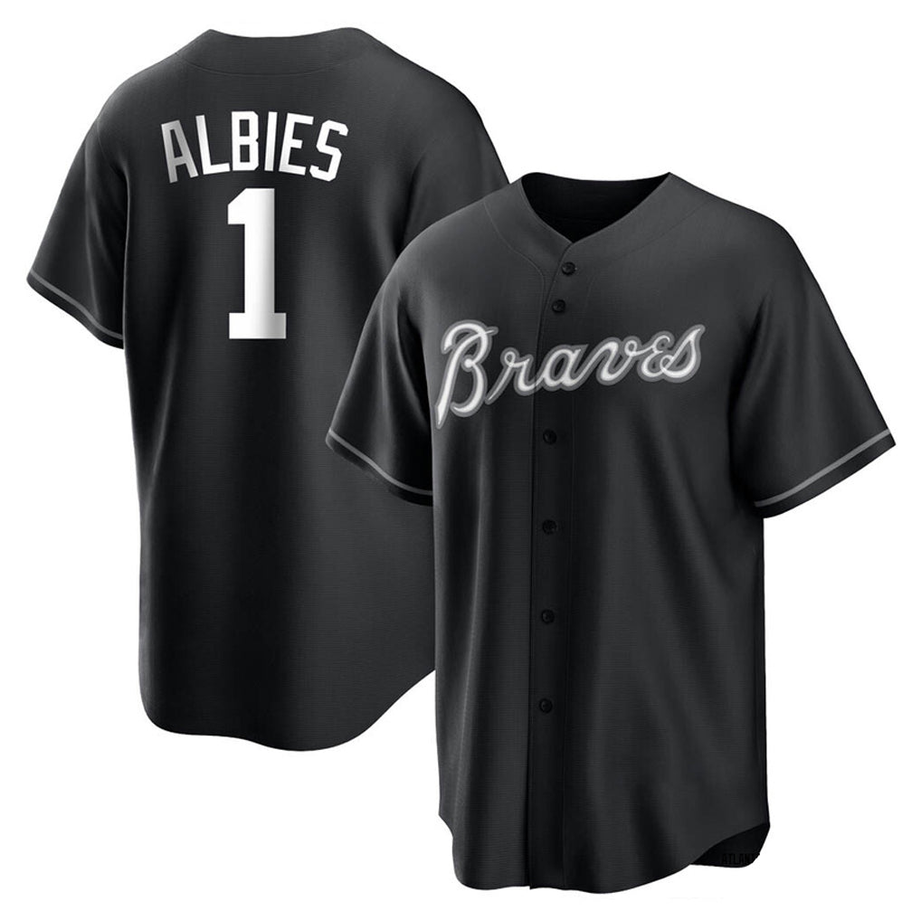 A.Braves #1 Ozzie Albies Player Black Home Game Ldoa Stitched Jerseys