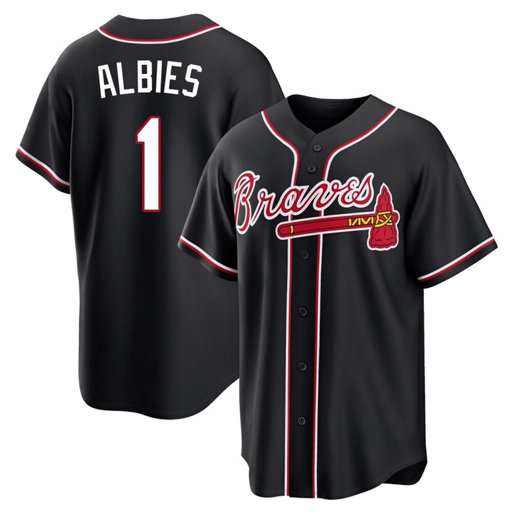 A.Braves #1 Ozzie Albies Player Black Fashion Out Game Ldoa Stitched Jerseys