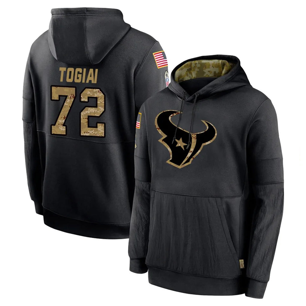H.Texans #72 Tommy Togiai Player Black Salute to Service Hoodies Limited Game Ldoa Stitched Jerseys