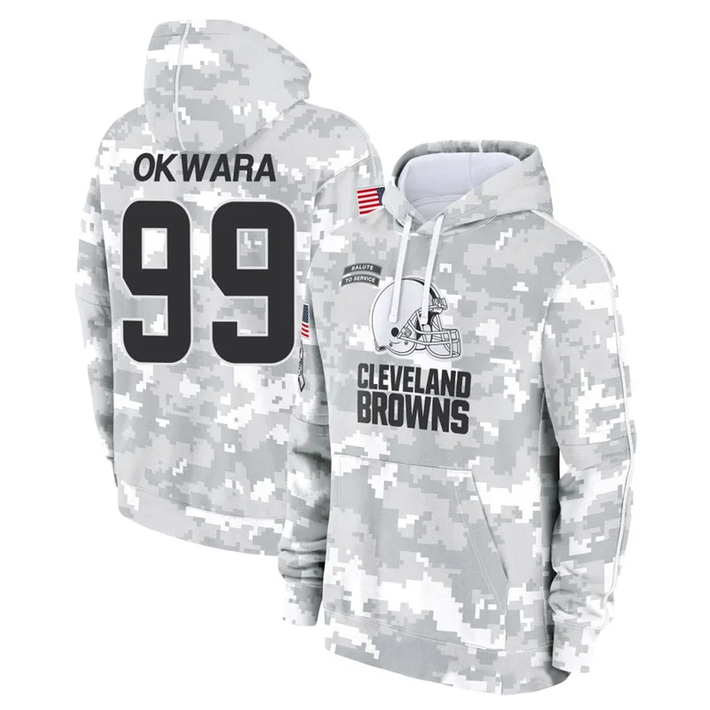 C.Browns #99 Julian Okwara Player Arctic Camo Salute to Service Hoodies Limited Game Ldoa Stitched Jerseys