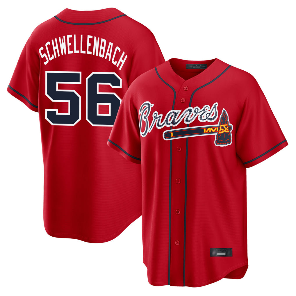 A.Braves #56 Spencer Schwellenbach Player Red Home Game Ldoa Stitched Jerseys