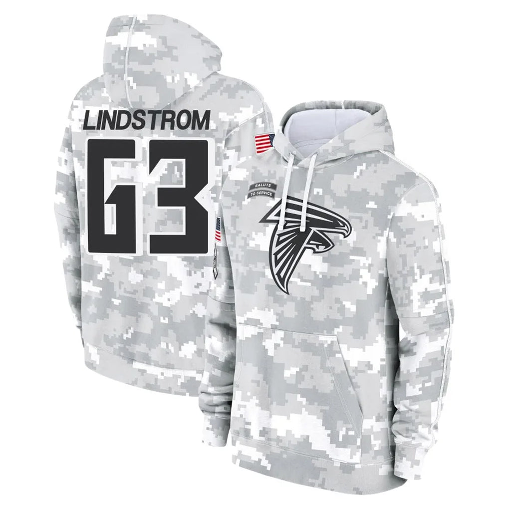 A.Falcons #63 Chris Lindstrom Player Arctic Camo Salute to Service Limited Hoodie Ldoa Stitched Jerseys