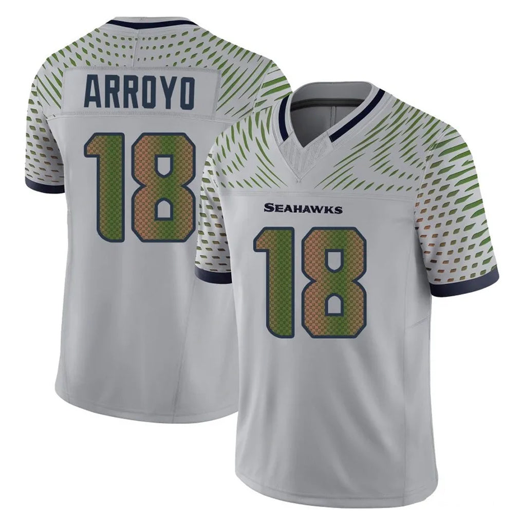 S.Seahawks #18 Elijah Arroyo Player Grey Limited 2025 Rivalries Collection Home Game Ldoa Stitched Jerseys