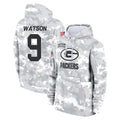 GB.Packers #9 Christian Watson Player Arctic Camo Salute to Service Hoodies Limited Game Ldoa Stitched Jerseys