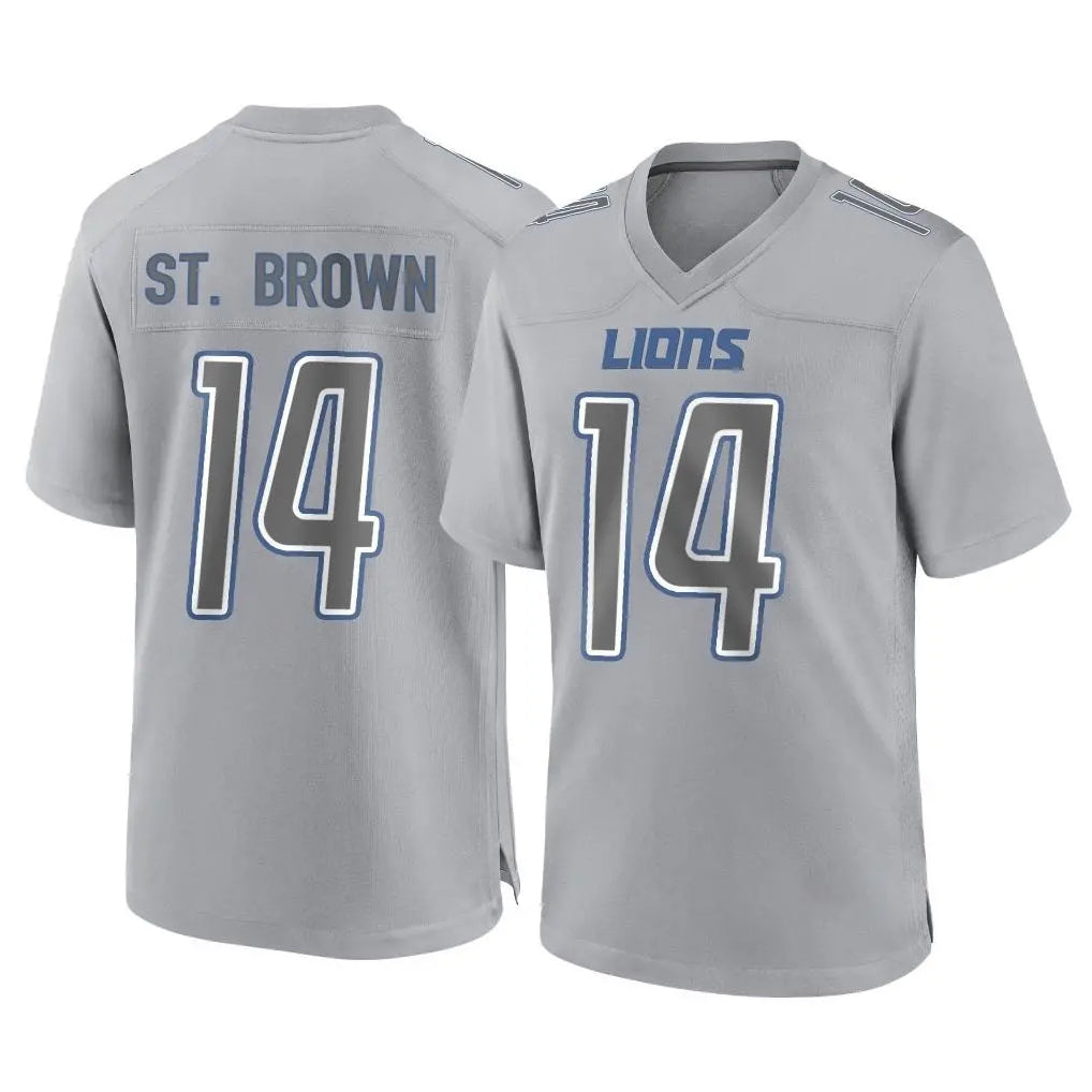 D.Lions #14 Amon-Ra St. Brown Player Gray Atmosphere Fashion Home Game Ldoa Stitched Jerseys