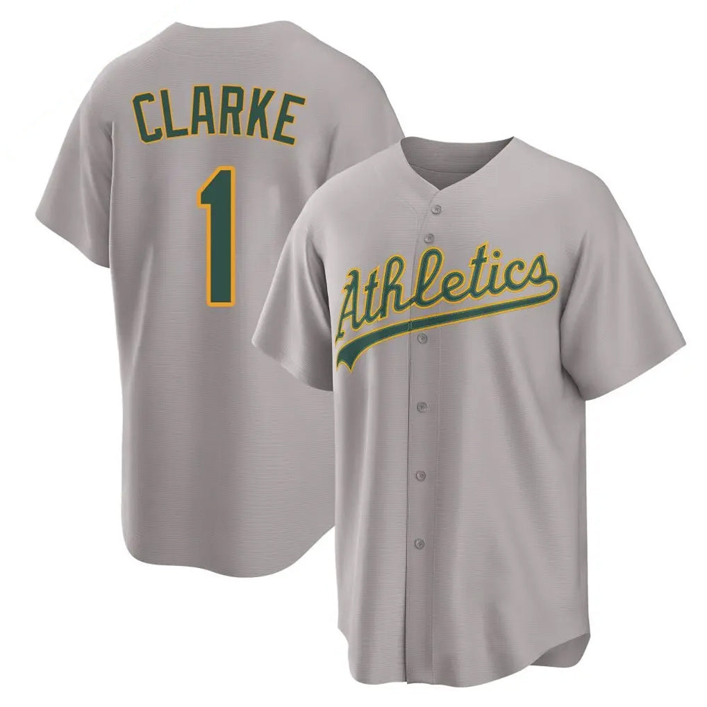 Athletics #1 Denzel Clarke Player Gray Home Game Ldoa Stitched Jerseys