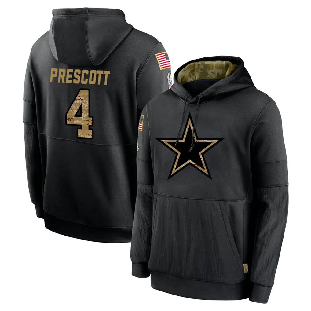 D.Cowboys #4 Dak Prescott Player Black Salute to Service Pullover Hoodies Limited Ldoa Stitched Jerseys