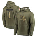 M.Vikings #1 Kyler Murray Player Olive Salute to Service Pullover Hoodies Home Game Ldoa Stitched Jerseys