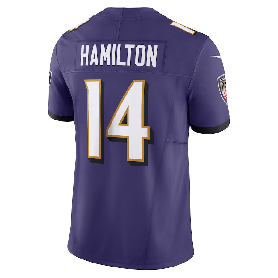 B.Ravens #14 Kyle Hamilton Player Purple Vapor F.U.S.E. Limited Elite Home Game Ldoa Stitched Jerseys