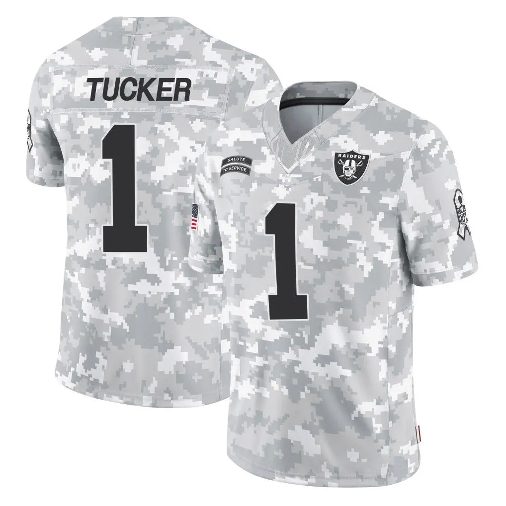 LV.Raiders #1 Tre Tucker Player Arctic Camo Salute To Service Limited Game Ldoa Stitched Jerseys