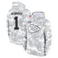 KC.Chiefs #1 Xavier Worthy Player Arctic Camo Salute to Service Hoodies Limited Game Ldoa Stitched Jerseys