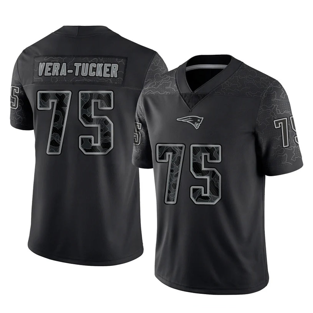 NE.Patriots #75 Alijah Vera-Tucker Player Black Reflective LImited Home Game Ldoa Stitched Jerseys