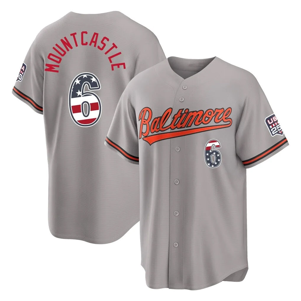B.Orioles #6 Ryan Mountcastle Player Gray USA 250 Fourth of July Home Game Ldoa Stitched Jerseys
