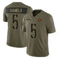 W.Commanders #5 Jayden Daniels Player Olive 2025 Salute To Service Limited Home Game Ldoa Stitched Jerseys