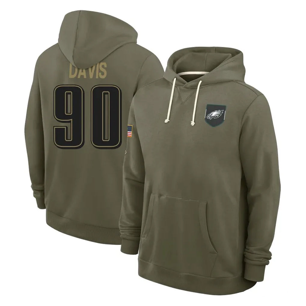 P.Eagles #90 Jordan Davis Player Olive Salute to Service Pullover Hoodies Limited Ldoa Stitched Jerseys