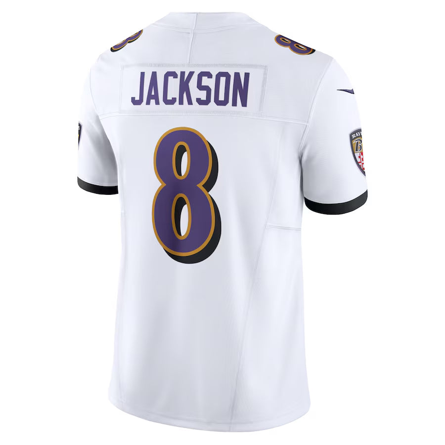 B.Ravens #8 Lamar Jackson Player White Vapor F.U.S.E. Limited Ldoa Stitched Jerseys