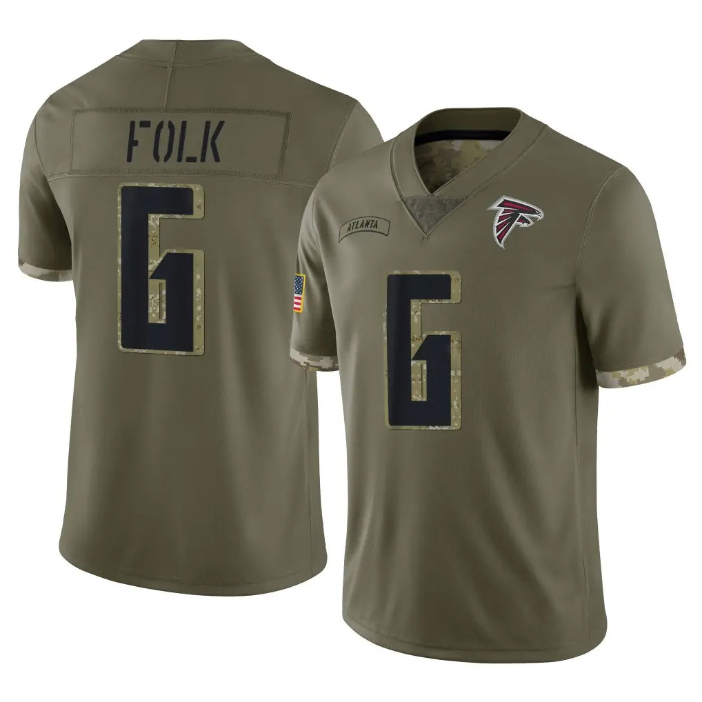 A.Falcons #6 Nick Folk Player Olive Salute To Service Limited Ldoa Stitched Jerseys