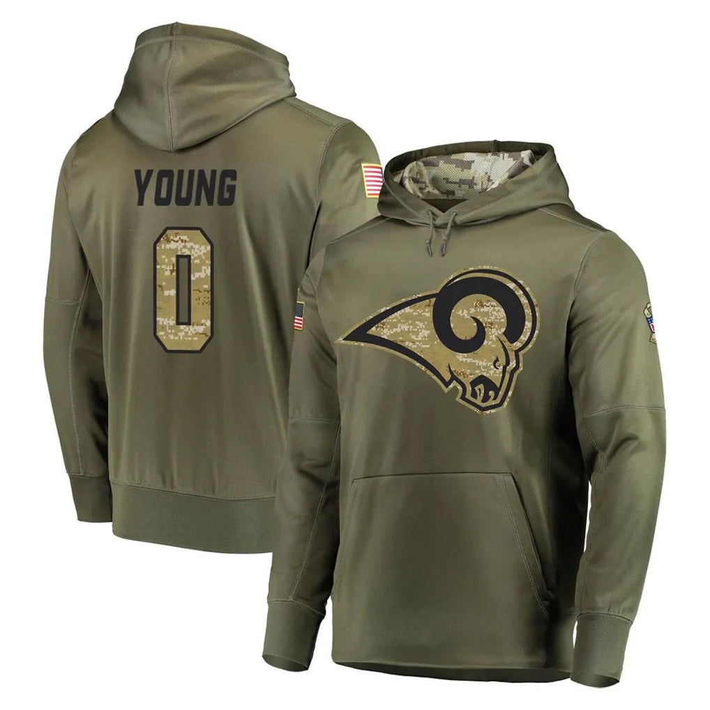 LA.Rams #0 Byron Young Player Olive Salute to Service Pullover Hoodies Home Game Ldoa Stitched Jerseys