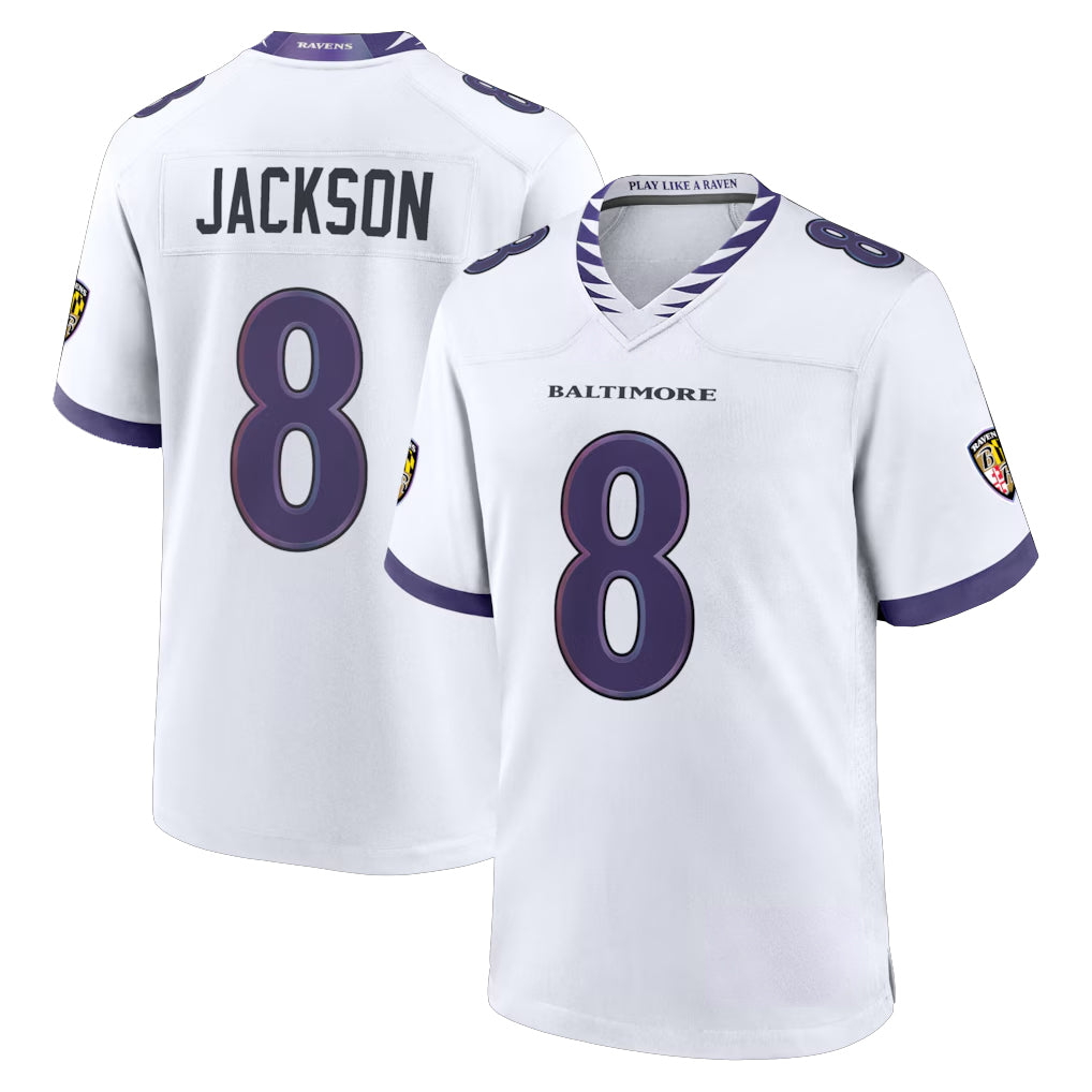 B.Ravens #8 Lamar Jackson Player White Home Game Ldoa Stitched Jerseys