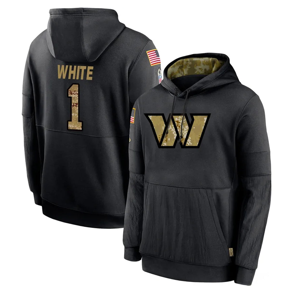 W.Commanders #1 Rachaad White Player Black Salute to Service Performance Pullover Hoodies Home Game Ldoa Stitched Jerseys