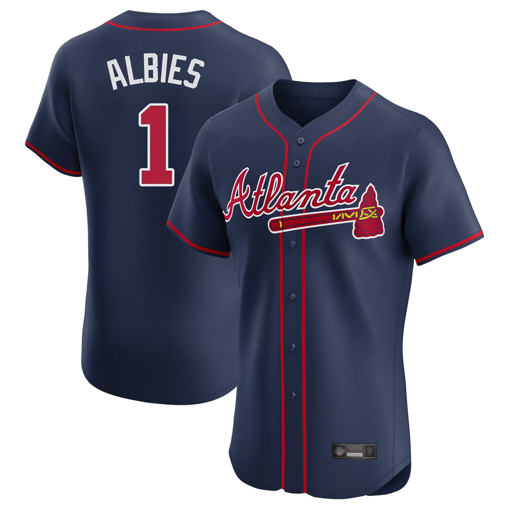 A.Braves #1 Ozzie Albies Player Navy Limited Elite Home Game Ldoa Stitched Jerseys