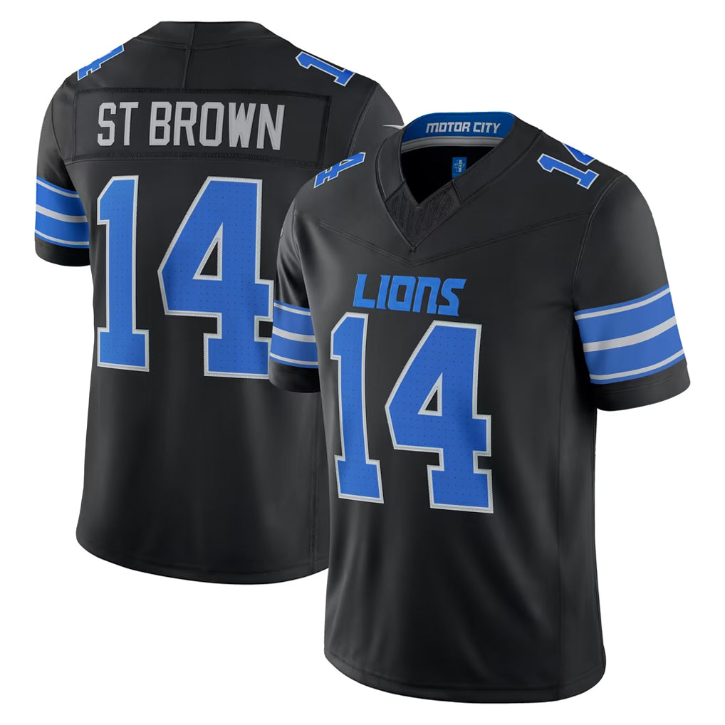 D.Lions #14 Amon-Ra St. Brown Player Black Vapor F.U.S.E. Limited Game Home Ldoa Stitched Jerseys