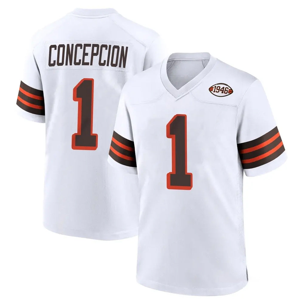 C.Browns #1 KC Concepcion Player White Alternate Home Game Ldoa Stitched Jerseys