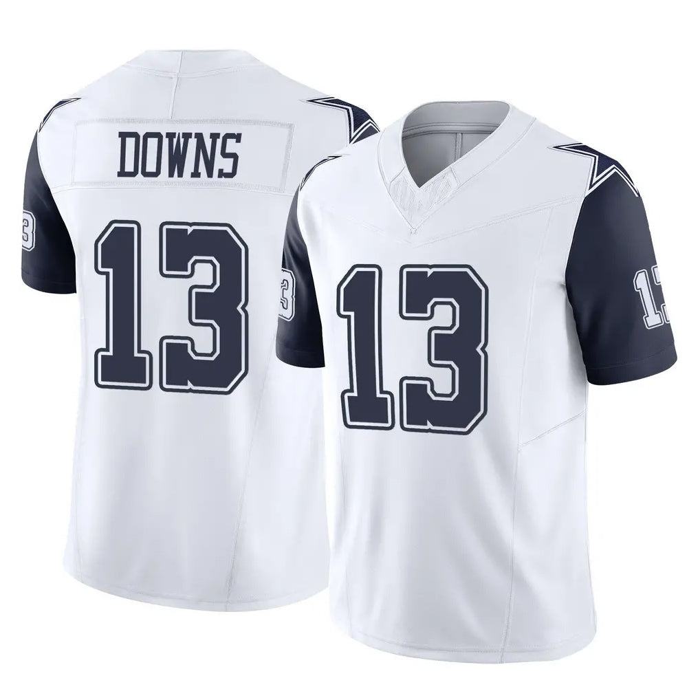 D.Cowboys #13 Caleb Downs Player White-Navy Limited Vapor F.U.S.E. Home Game Ldoa Stitched Jerseys