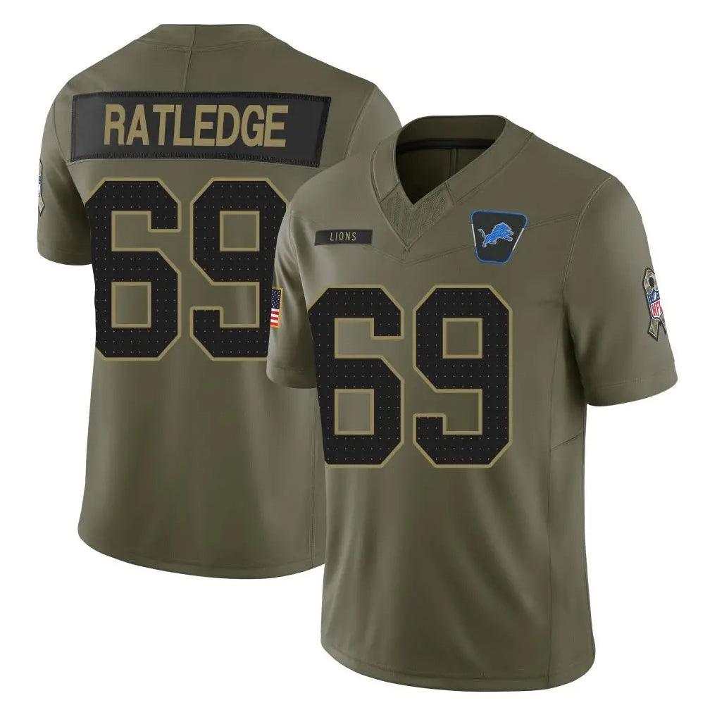 D.Lions #69 Tate Ratledge Player Olive 2025 Salute To Service Limited Home Game Ldoa Stitched Jerseys