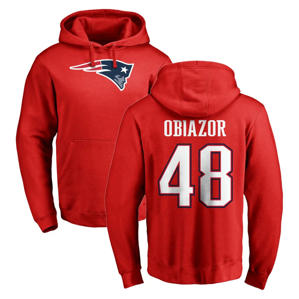 NE.Patriots #48 Namdi Obiazor Player Red LOGO Pullover Hoodies Home Game Ldoa Stitched Jerseys