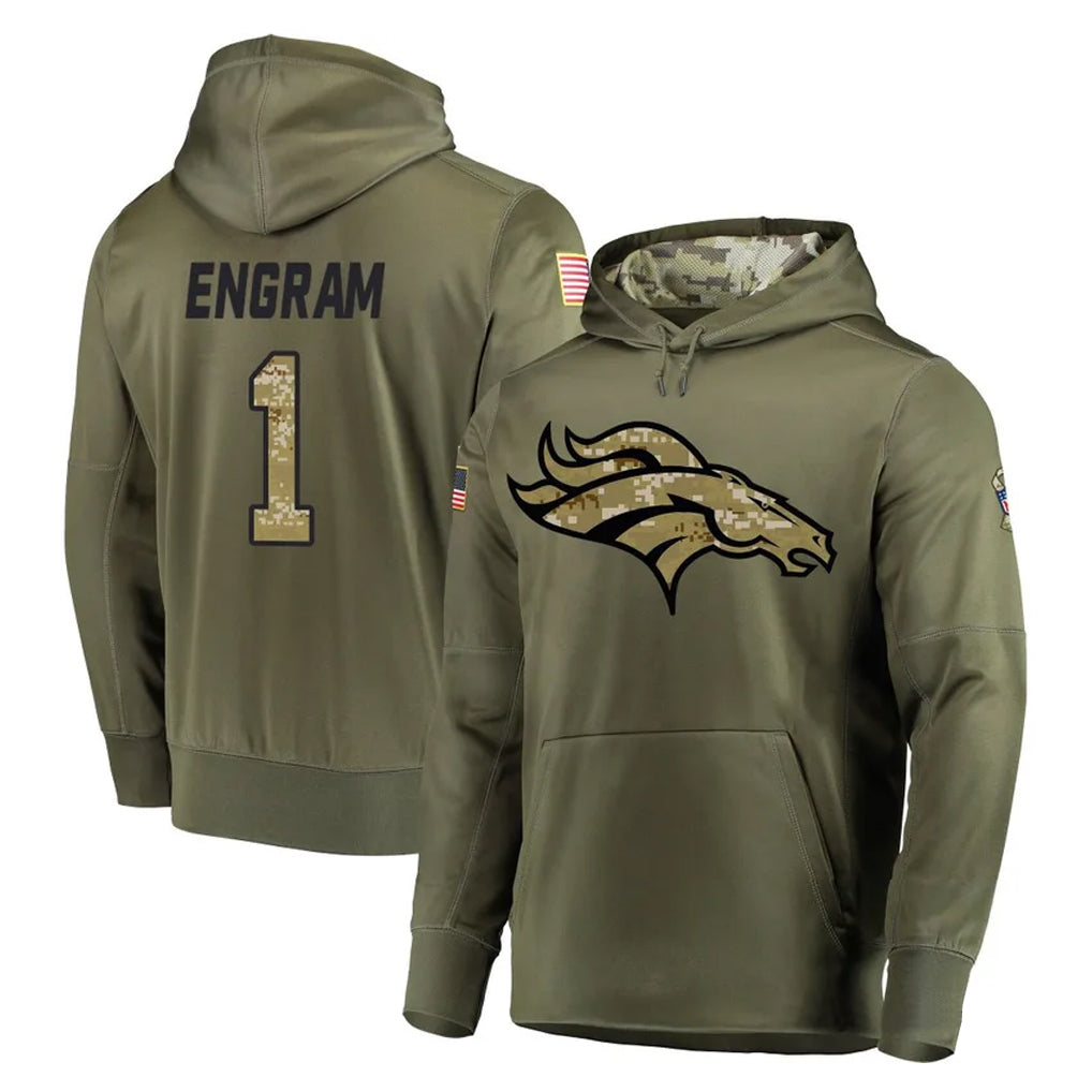 D.Broncos #1 Evan Engram Player Olive Salute to Service Pullover Hoodies Home Game Ldoa Stitched Jerseys