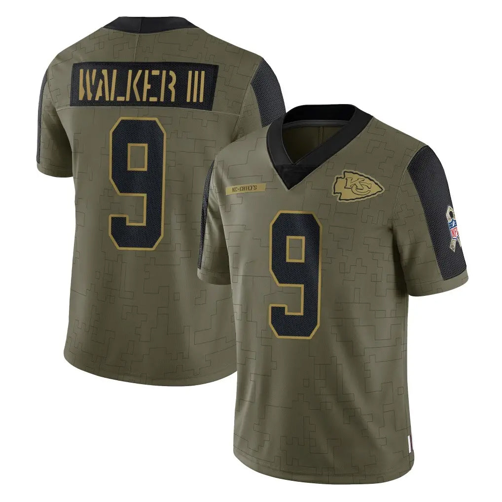KC.Chiefs #9 Kenneth Walker III Player Olive Salute To Service Limited Game Ldoa Stitched Jerseys