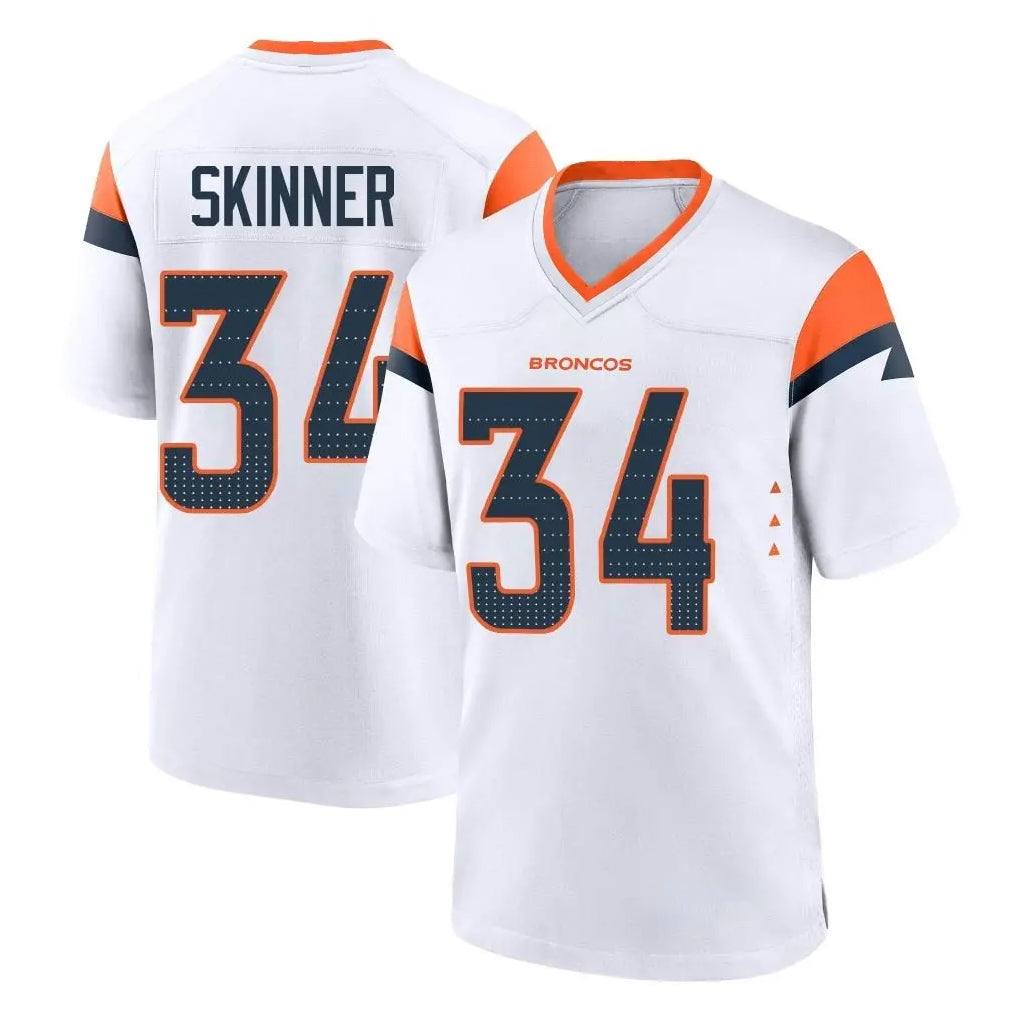 D.Broncos #34 JL Skinner Player White Home Game Ldoa Stitched Jerseys