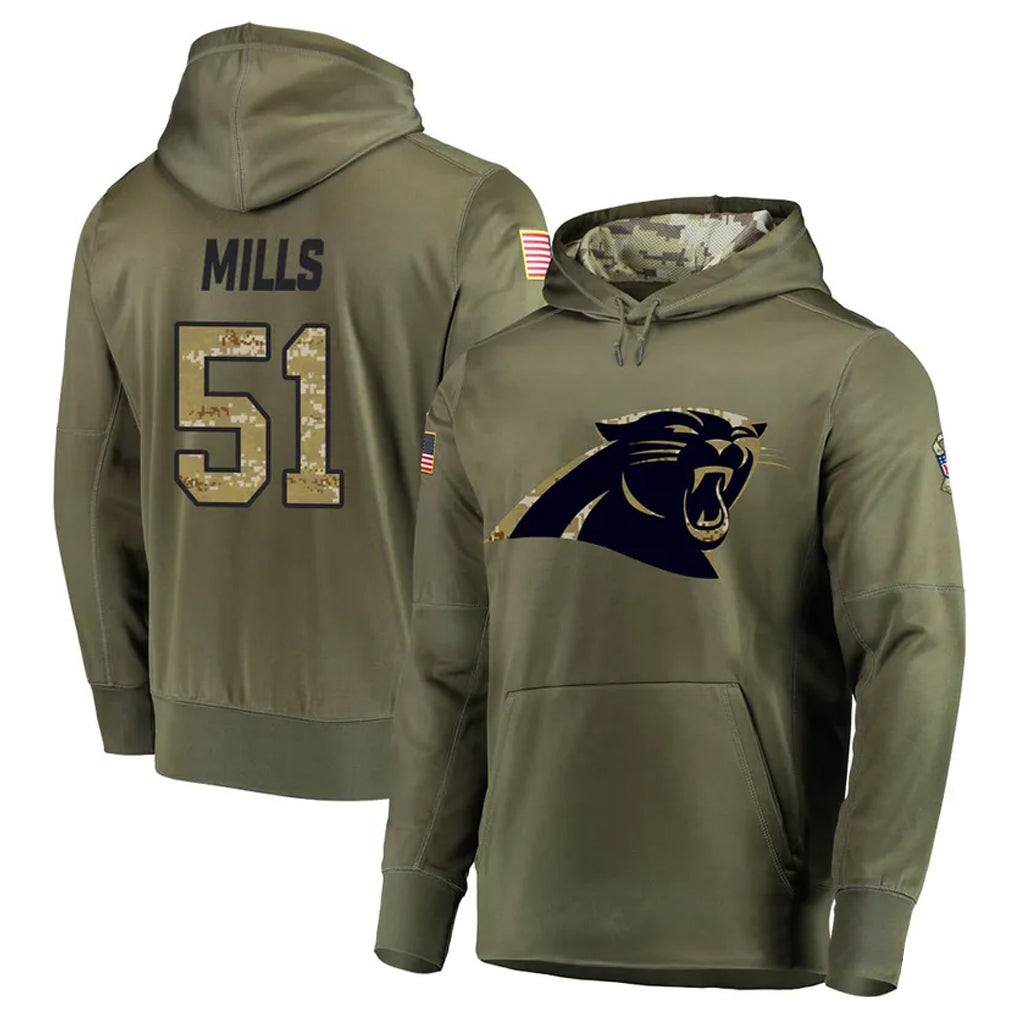 C.Panthers #51 Sam Mills Player Olive Salute to Service Hoodies Ldoa Stitched Jerseys