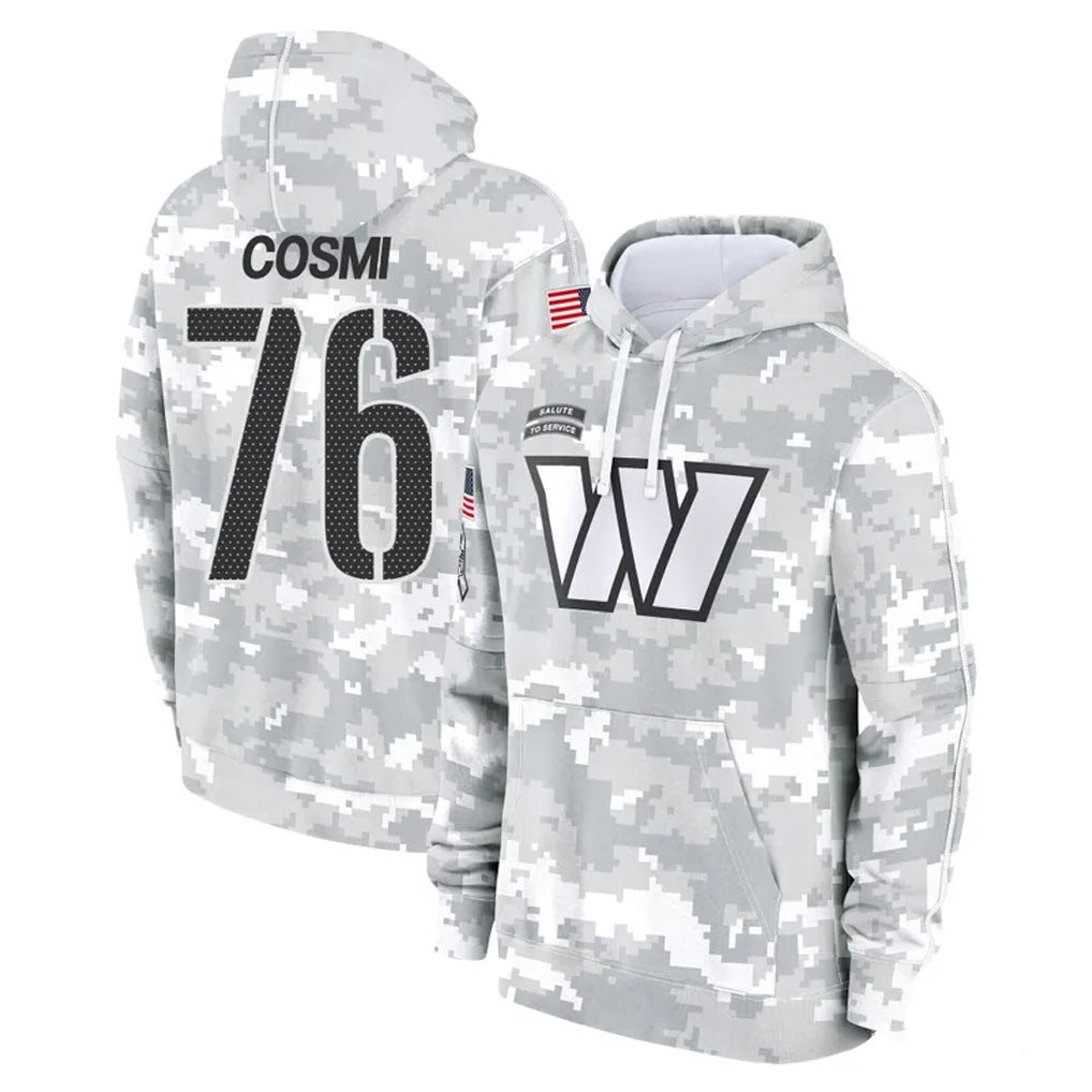 W.Commanders #76 Sam Cosmi Player Arctic Camo Limited Salute to Service Pullover Hoodies Game Ldoa Stitched Jerseys