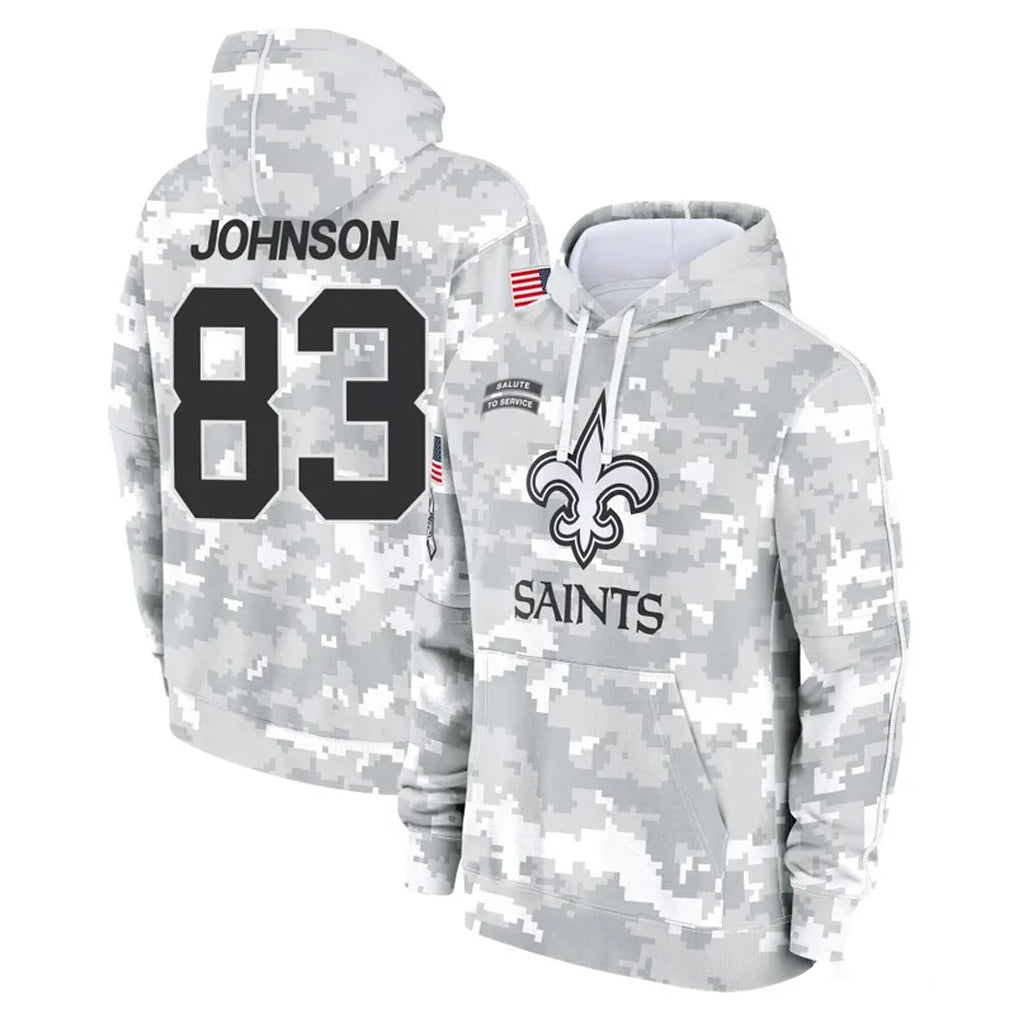 NO.Saints #83 Juwan Johnson Player Arctic Camo Salute to Service Pullover Hoodies Limited Game Ldoa Stitched Jerseys