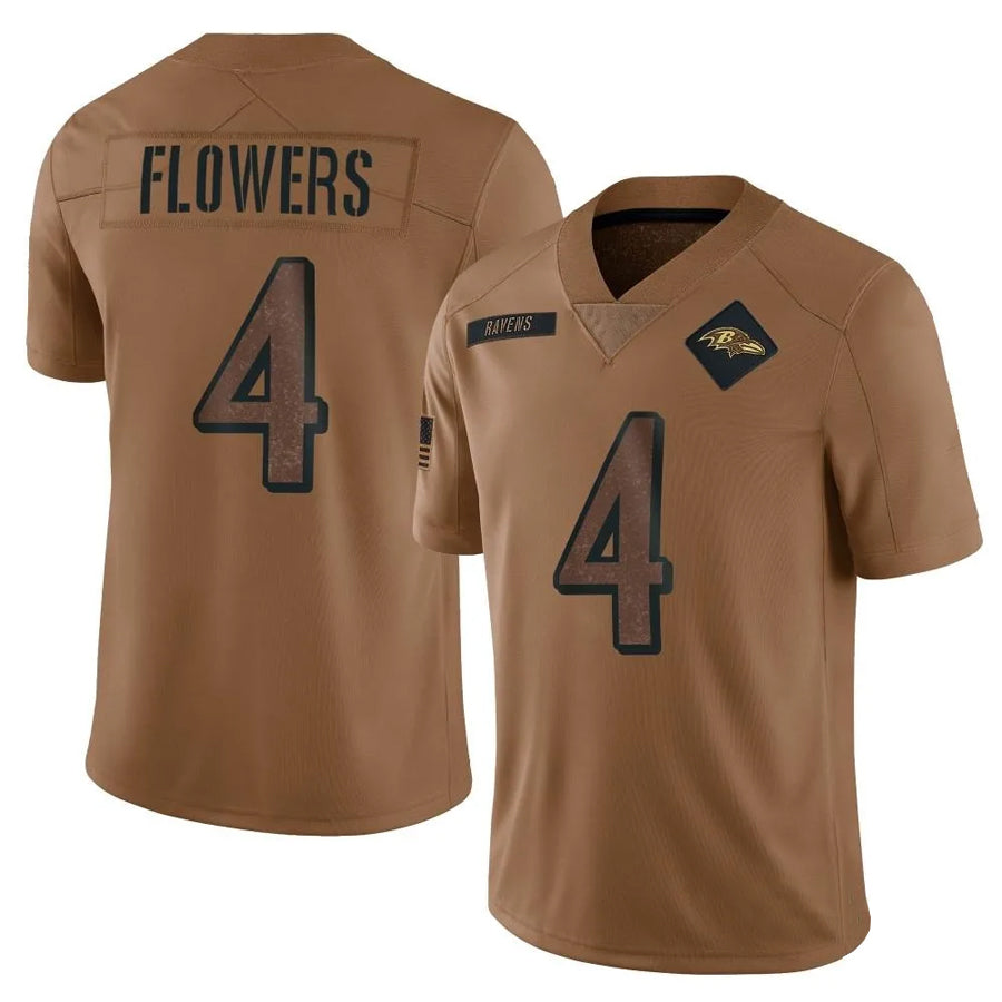 B.Ravens #4 Zay Flowers Player Brown Salute To Service Limited Ldoa Stitched Jerseys
